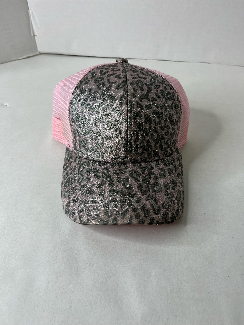 C.C Pink Leopard Glitter Mesh Trucker Hat